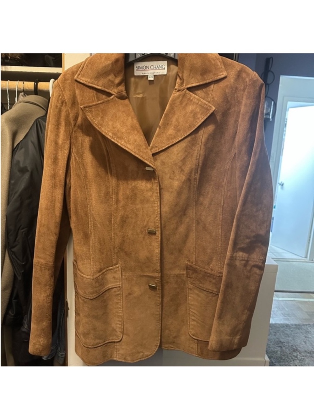 Simon Chang Women's Camel Suede Notched-Collar Jacket